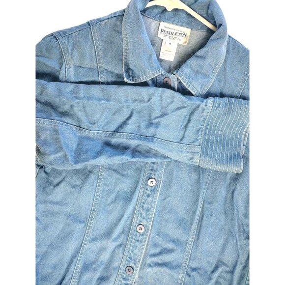Pendleton Women's Shirt Long Sleeve Button Up Petite M Blue Tencel contrast stit - Picture 1 of 5